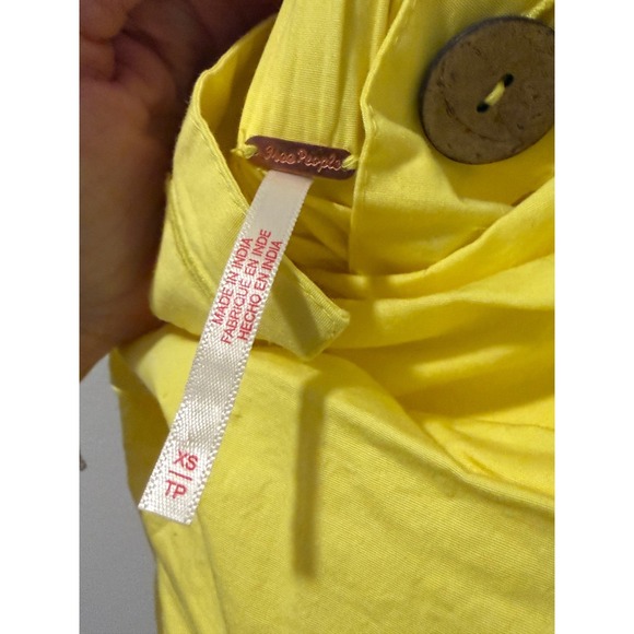 Free People Yellow Cotton Ruched Square Neck Pinafore Dress XS - Picture 3 of 5